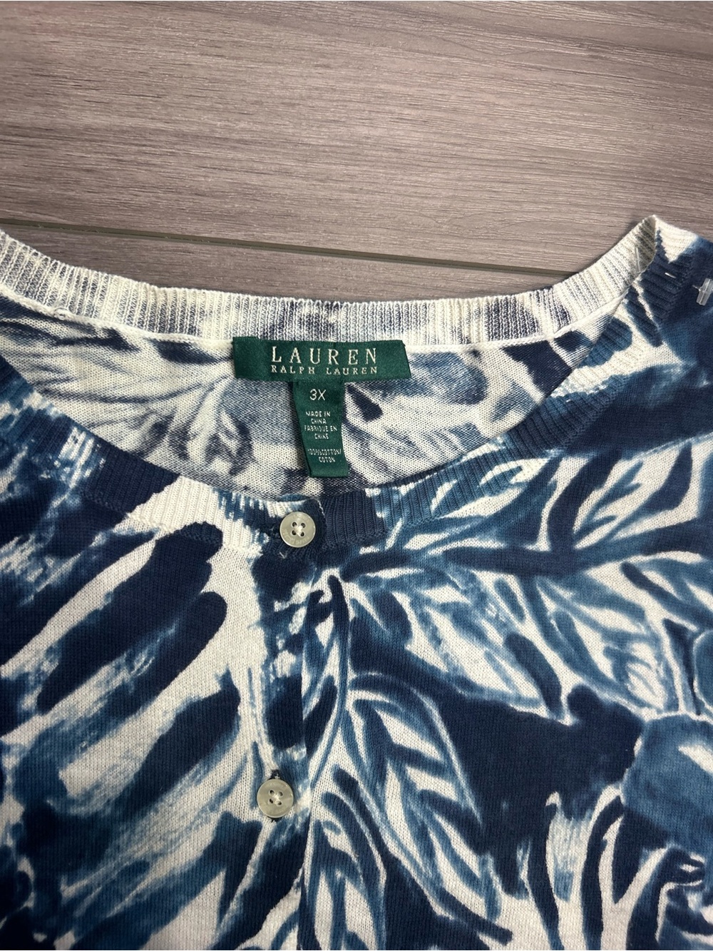 Lauren Ralph Lauren Navy & White Printed Button Cardigan